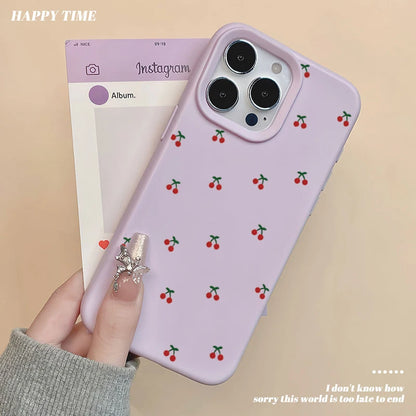 Phone Case For iPhone 17 16 15 14 13 12 11 Pro Max Case Cute Cartoon Cherry Graphic Silicone Phone Cover For iPhone 15 16 Plus Soft Fundas