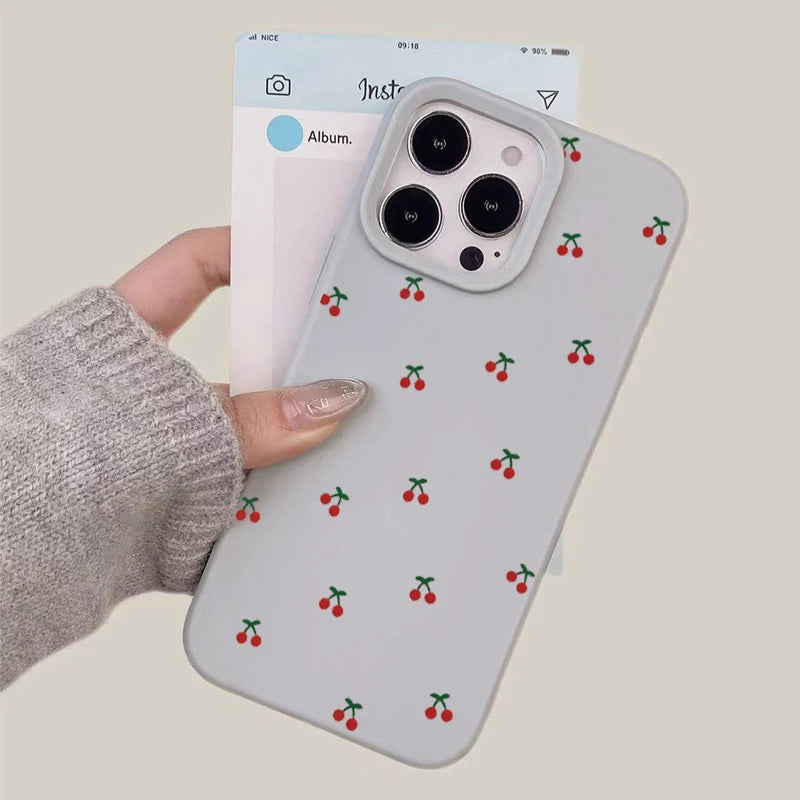 Phone Case For iPhone 17 16 15 14 13 12 11 Pro Max Case Cute Cartoon Cherry Graphic Silicone Phone Cover For iPhone 15 16 Plus Soft Fundas