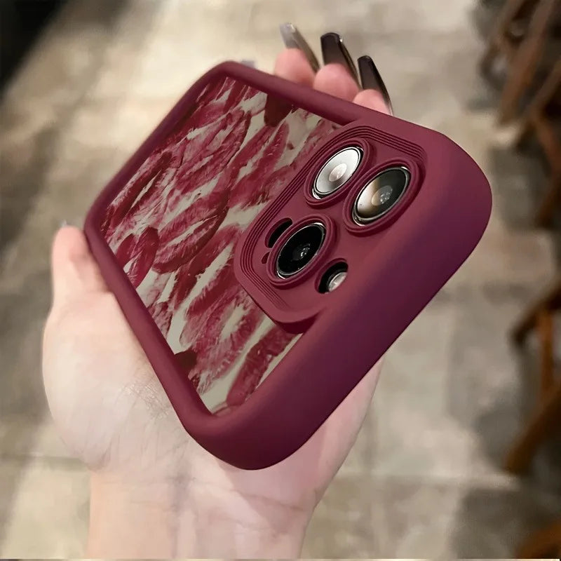 Wine Red Lip Print Case For iPhone 17 16 16E 15 Pro Max ,Air 14 13 12 11 XS XR X 7 8Plus