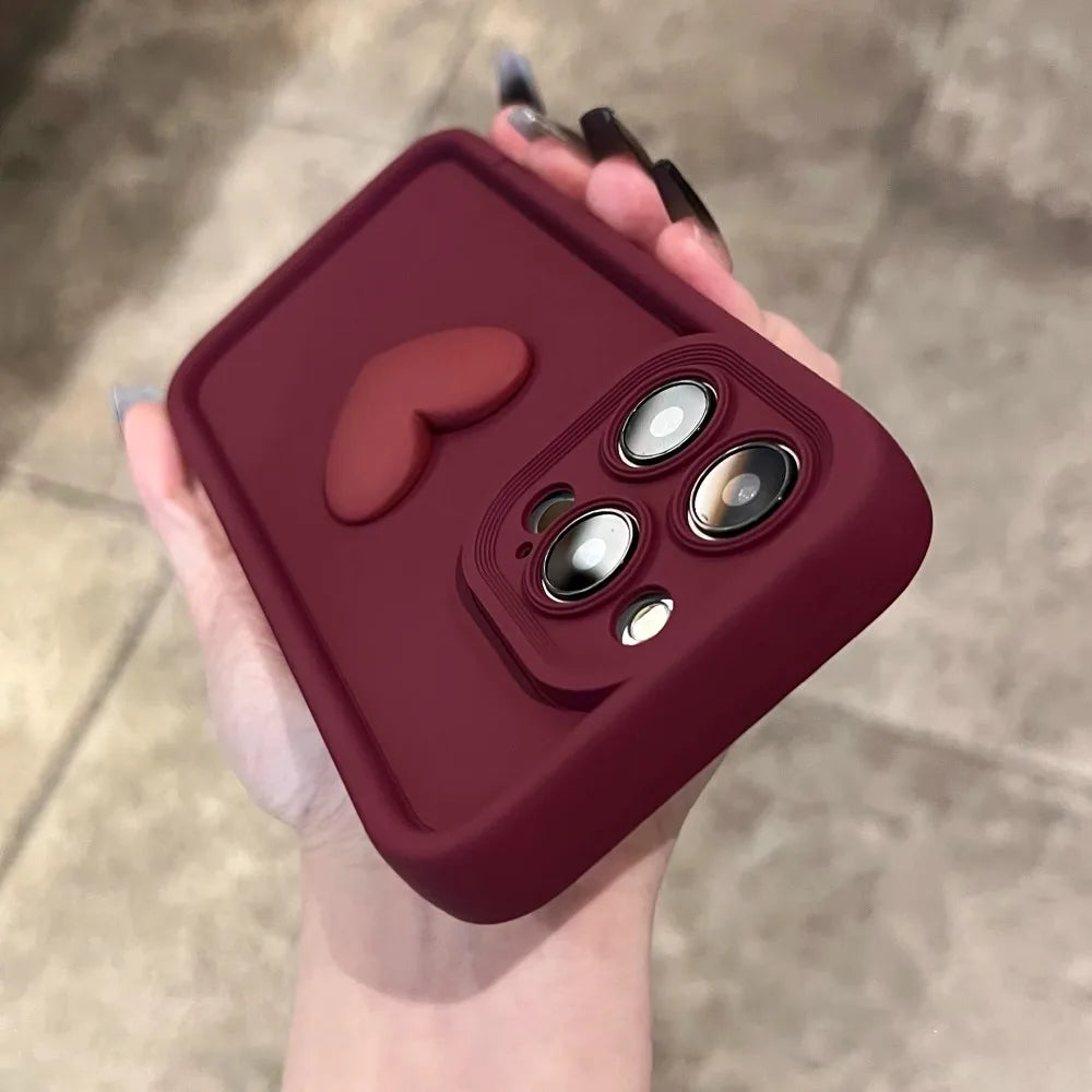 Wine Red Love Liquid Silicon Case for iphone 16 15 14 13 12 11 pro max plus x xs xr Camera protection soft back cover coffee