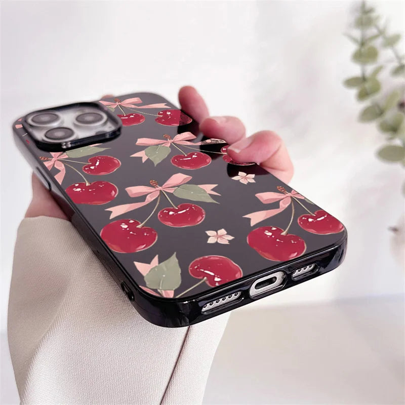 Black Cherry Pattern Phone Case For iPhone 16 17 Pro Max 15 14 13 12 11 Pro Max 16e X XS XR XSMax 7 8 Plus SE 2022 Soft Cover