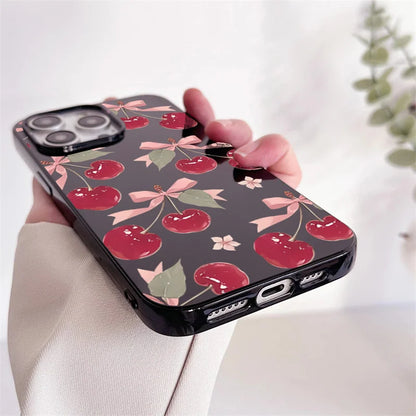 Black Cherry Pattern Phone Case For iPhone 16 17 Pro Max 15 14 13 12 11 Pro Max 16e X XS XR XSMax 7 8 Plus SE 2022 Soft Cover