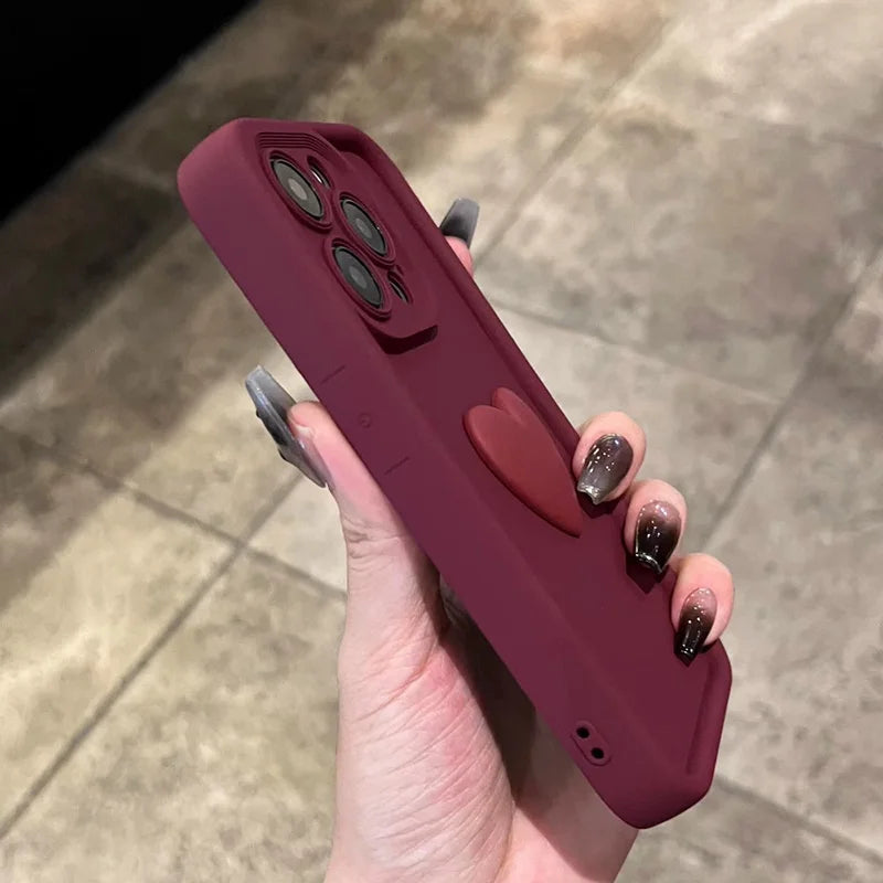Wine Red Love Liquid Silicon Case for iphone 16 15 14 13 12 11 pro max plus x xs xr Camera protection soft back cover coffee