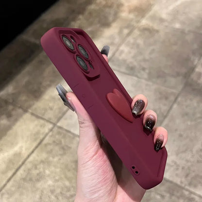 Wine Red Love Liquid Silicon Case for iphone 16 15 14 13 12 11 pro max plus x xs xr Camera protection soft back cover coffee