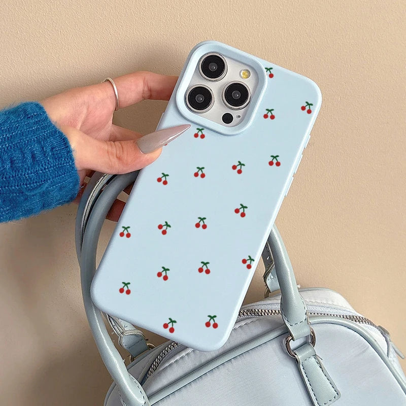 Phone Case For iPhone 17 16 15 14 13 12 11 Pro Max Case Cute Cartoon Cherry Graphic Silicone Phone Cover For iPhone 15 16 Plus Soft Fundas