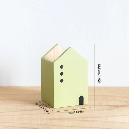 Cartoon House Wooden Pen Holder