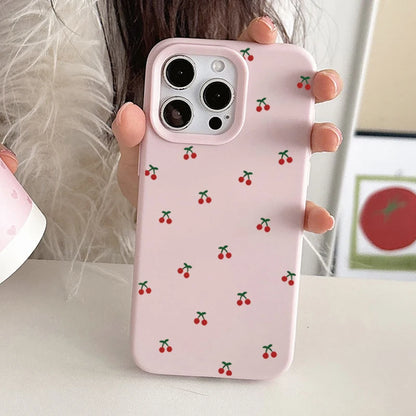 Phone Case For iPhone 17 16 15 14 13 12 11 Pro Max Case Cute Cartoon Cherry Graphic Silicone Phone Cover For iPhone 15 16 Plus Soft Fundas