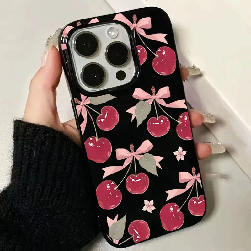Black Cherry Pattern Phone Case For iPhone 16 17 Pro Max 15 14 13 12 11 Pro Max 16e X XS XR XSMax 7 8 Plus SE 2022 Soft Cover