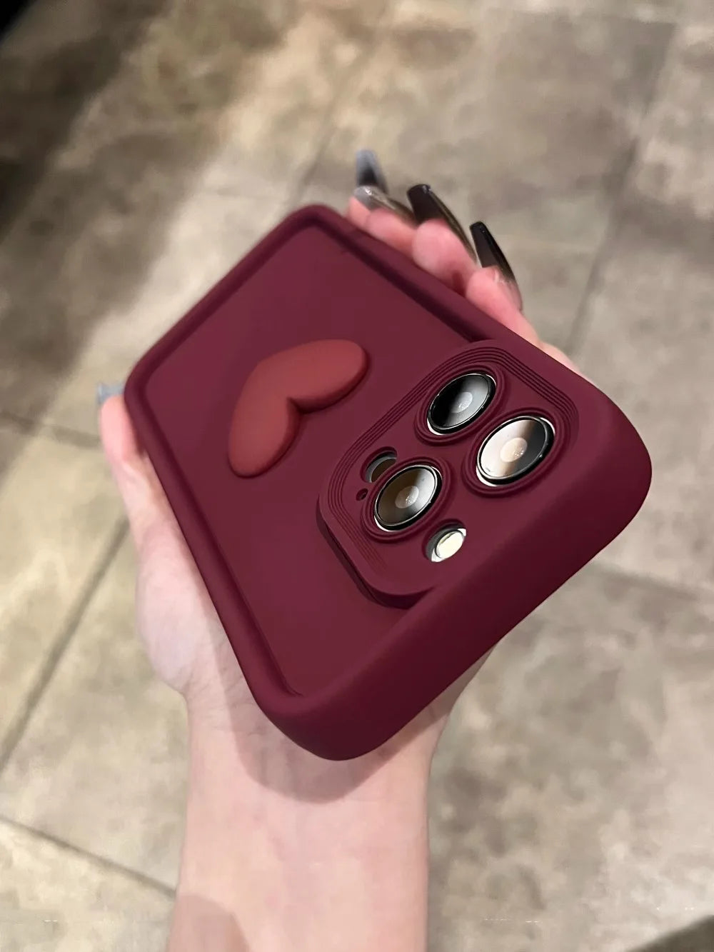 Wine Red Love Liquid Silicon Case for iphone 16 15 14 13 12 11 pro max plus x xs xr Camera protection soft back cover coffee