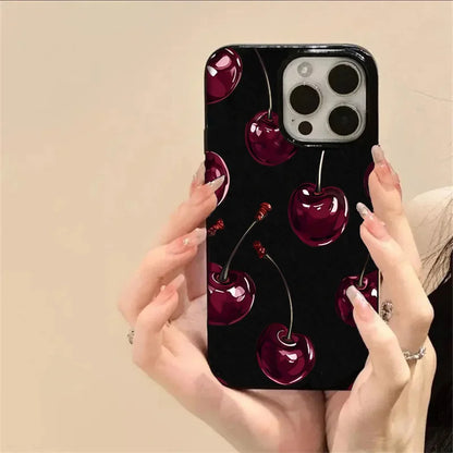 Black Cherry Pattern Phone Case For iPhone 16 17 Pro Max 15 14 13 12 11 Pro Max 16e X XS XR XSMax 7 8 Plus SE 2022 Soft Cover