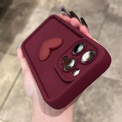 Wine Red Love Liquid Silicon Case for iphone 16 15 14 13 12 11 pro max plus x xs xr Camera protection soft back cover coffee