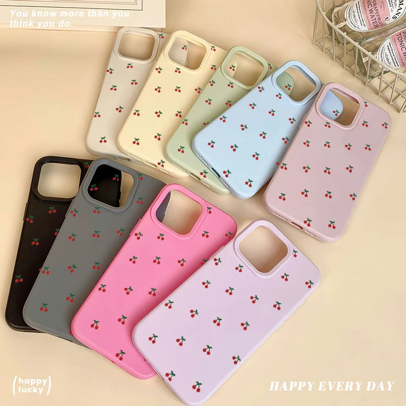 Phone Case For iPhone 17 16 15 14 13 12 11 Pro Max Case Cute Cartoon Cherry Graphic Silicone Phone Cover For iPhone 15 16 Plus Soft Fundas