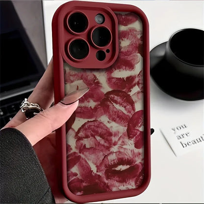 Wine Red Lip Print Case For iPhone 17 16 16E 15 Pro Max ,Air 14 13 12 11 XS XR X 7 8Plus