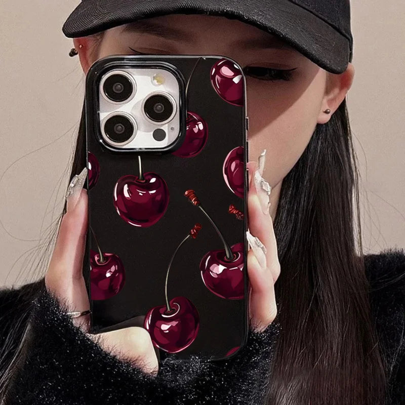 Black Cherry Pattern Phone Case For iPhone 16 17 Pro Max 15 14 13 12 11 Pro Max 16e X XS XR XSMax 7 8 Plus SE 2022 Soft Cover