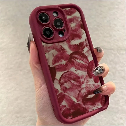 Wine Red Lip Print Case For iPhone 17 16 16E 15 Pro Max ,Air 14 13 12 11 XS XR X 7 8Plus