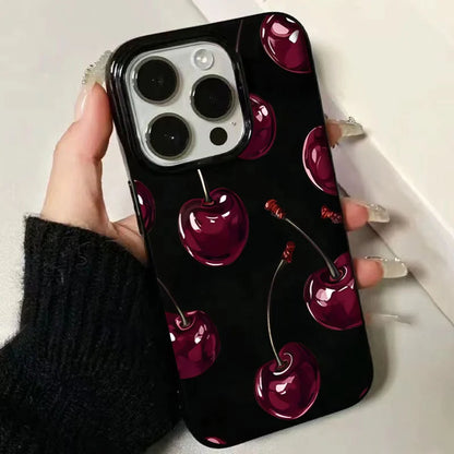Black Cherry Pattern Phone Case For iPhone 16 17 Pro Max 15 14 13 12 11 Pro Max 16e X XS XR XSMax 7 8 Plus SE 2022 Soft Cover
