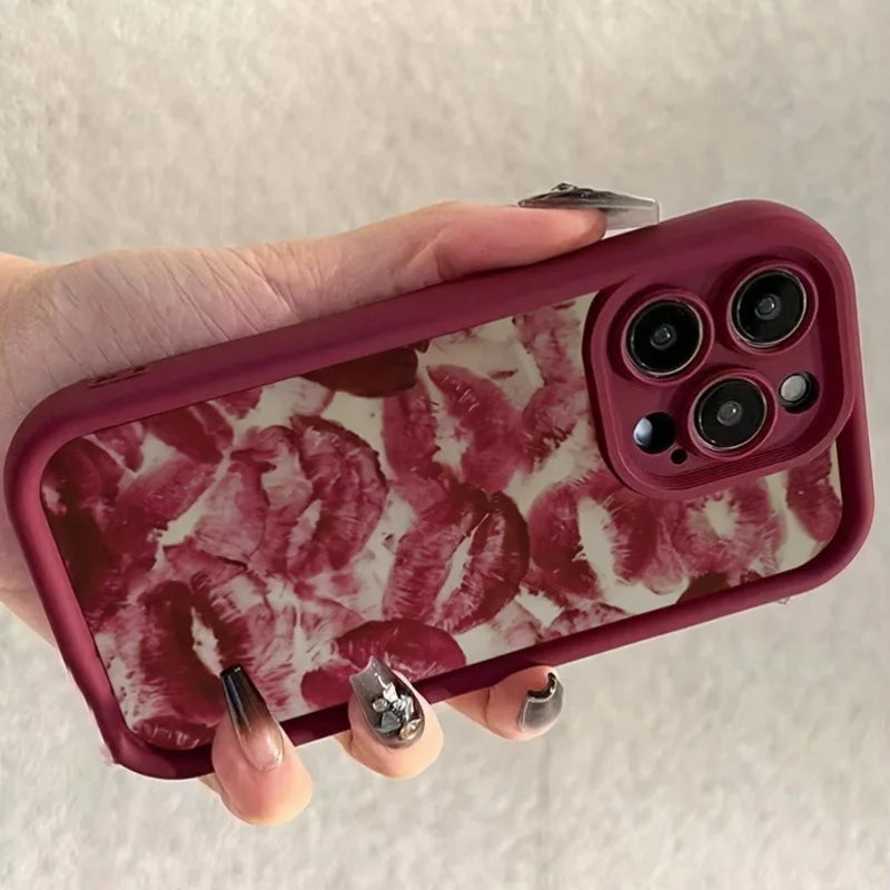 Wine Red Lip Print Case For iPhone 17 16 16E 15 Pro Max ,Air 14 13 12 11 XS XR X 7 8Plus