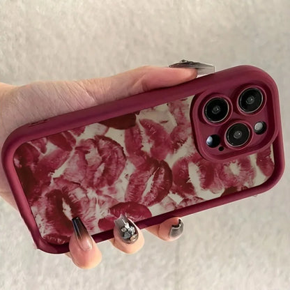 Wine Red Lip Print Case For iPhone 17 16 16E 15 Pro Max ,Air 14 13 12 11 XS XR X 7 8Plus