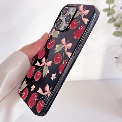 Black Cherry Pattern Phone Case For iPhone 16 17 Pro Max 15 14 13 12 11 Pro Max 16e X XS XR XSMax 7 8 Plus SE 2022 Soft Cover