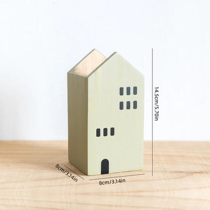 Cartoon House Wooden Pen Holder
