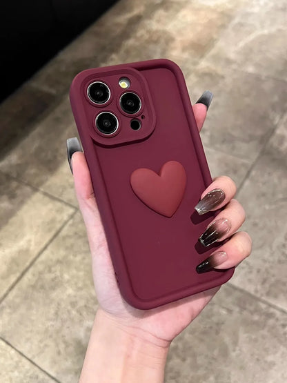 Wine Red Love Liquid Silicon Case for iphone 16 15 14 13 12 11 pro max plus x xs xr Camera protection soft back cover coffee