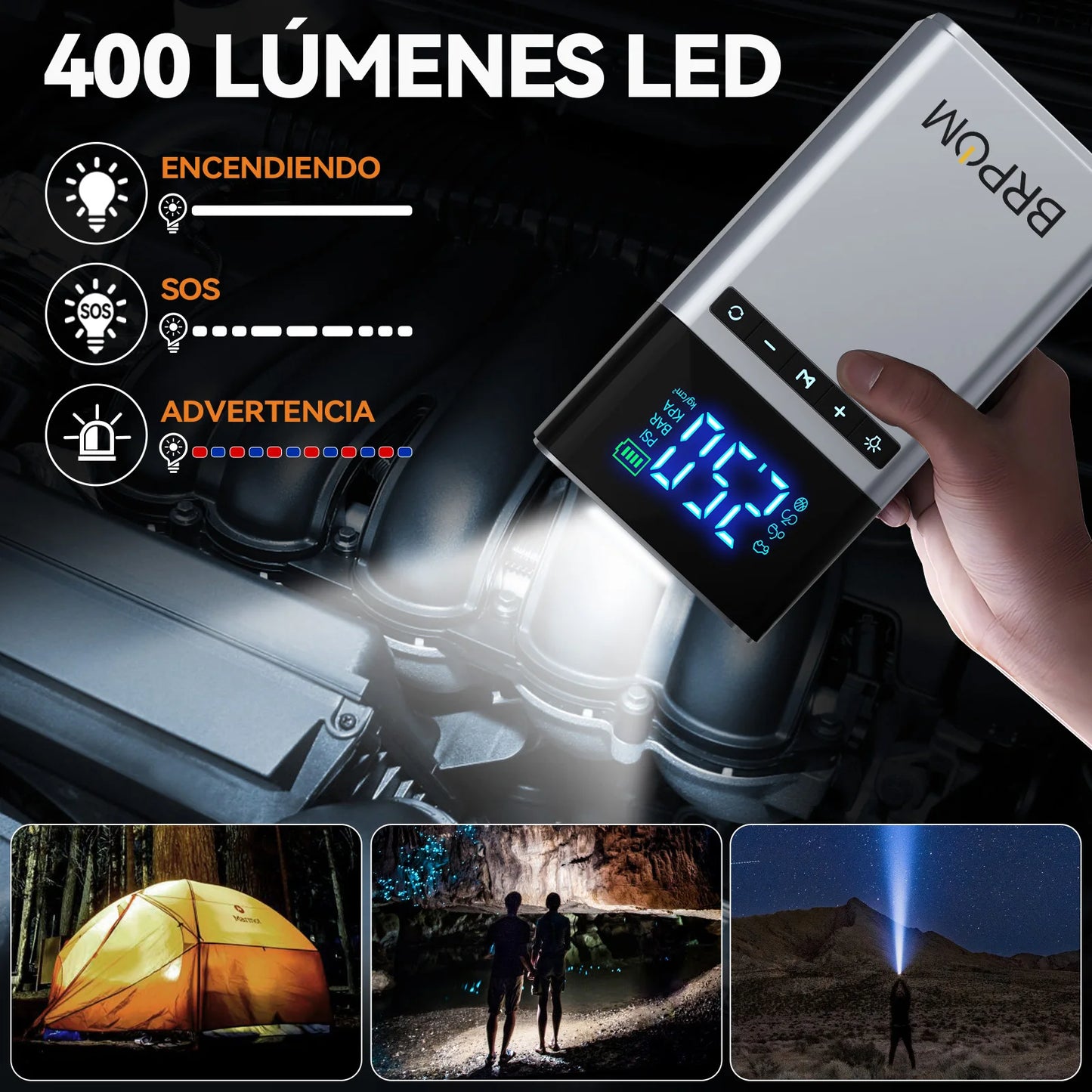 4 In 1 Jump Starter Air Compressor Power Bank LED Light 12000mAh 150PSI Wireless Electric Pump For Outdoor Travel Car Electronic