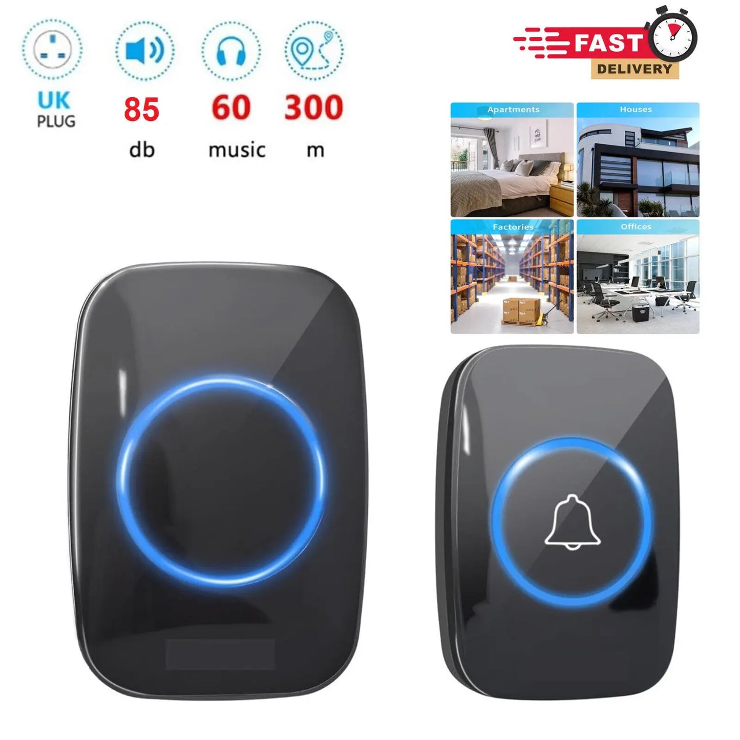 Wireless Door Bells Waterproof Long Range Battery Home Cordless Doorbell