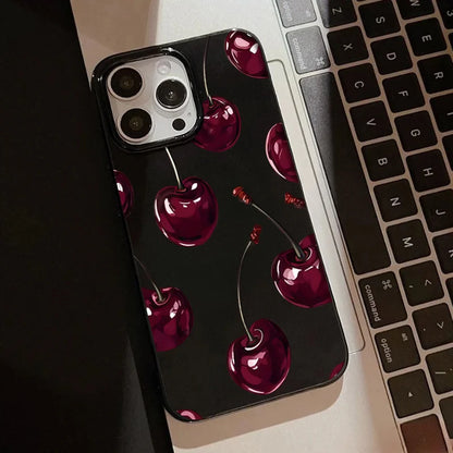 Black Cherry Pattern Phone Case For iPhone 16 17 Pro Max 15 14 13 12 11 Pro Max 16e X XS XR XSMax 7 8 Plus SE 2022 Soft Cover