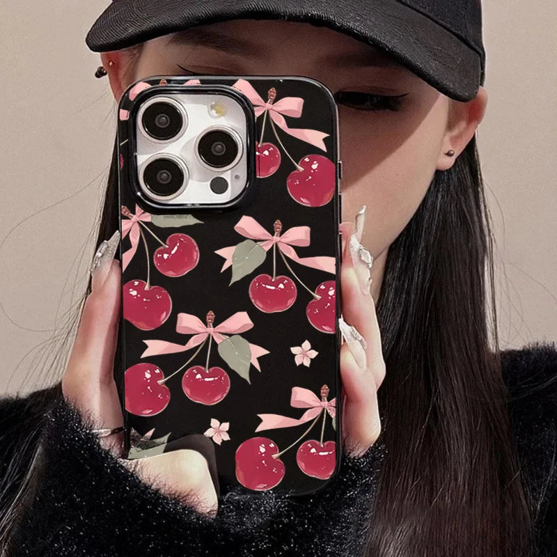 Black Cherry Pattern Phone Case For iPhone 16 17 Pro Max 15 14 13 12 11 Pro Max 16e X XS XR XSMax 7 8 Plus SE 2022 Soft Cover