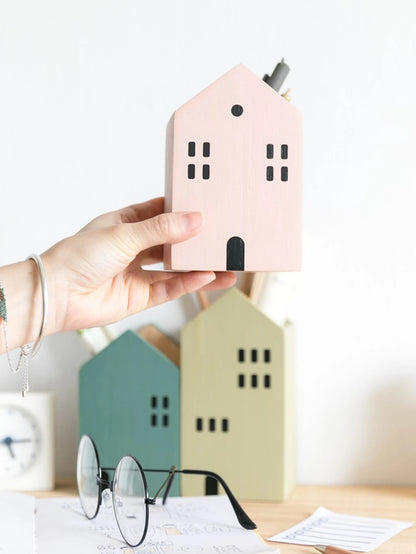 Cartoon House Wooden Pen Holder