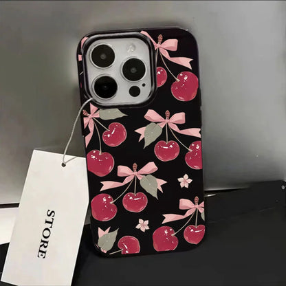 Black Cherry Pattern Phone Case For iPhone 16 17 Pro Max 15 14 13 12 11 Pro Max 16e X XS XR XSMax 7 8 Plus SE 2022 Soft Cover