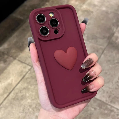 Wine Red Love Liquid Silicon Case for iphone 16 15 14 13 12 11 pro max plus x xs xr Camera protection soft back cover coffee