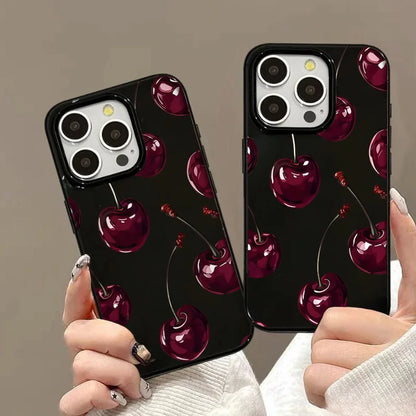 Black Cherry Pattern Phone Case For iPhone 16 17 Pro Max 15 14 13 12 11 Pro Max 16e X XS XR XSMax 7 8 Plus SE 2022 Soft Cover