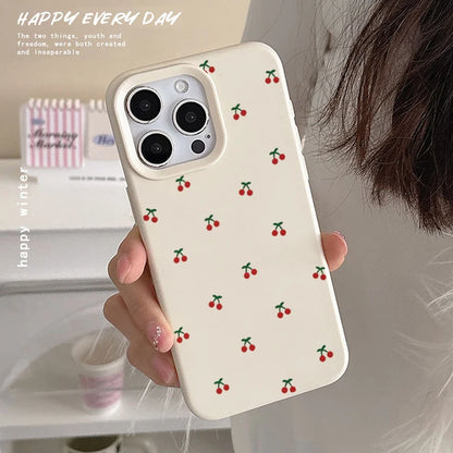 Phone Case For iPhone 17 16 15 14 13 12 11 Pro Max Case Cute Cartoon Cherry Graphic Silicone Phone Cover For iPhone 15 16 Plus Soft Fundas
