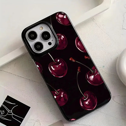 Black Cherry Pattern Phone Case For iPhone 16 17 Pro Max 15 14 13 12 11 Pro Max 16e X XS XR XSMax 7 8 Plus SE 2022 Soft Cover
