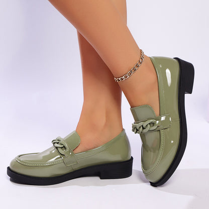 Thick Bottom Low Heel Leather Shoes Women