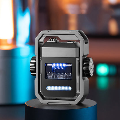 Pulse Lighter Double Arc Outdoor Windproof Type-C Charging Electric Lighter Mechanical Alloy Rotary Gyroscope Decompression Tool