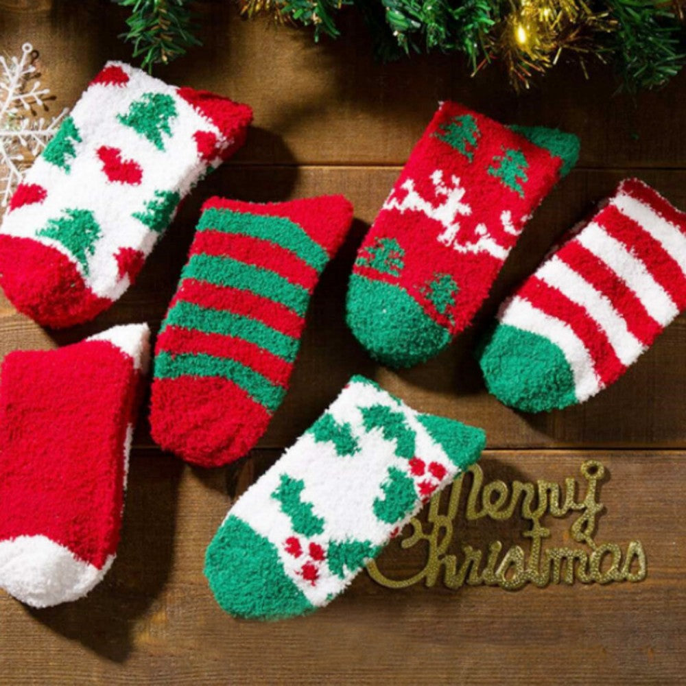 5 Pairs Christmas Soft Ladies Fluffy Lounge Cosy Bed Socks