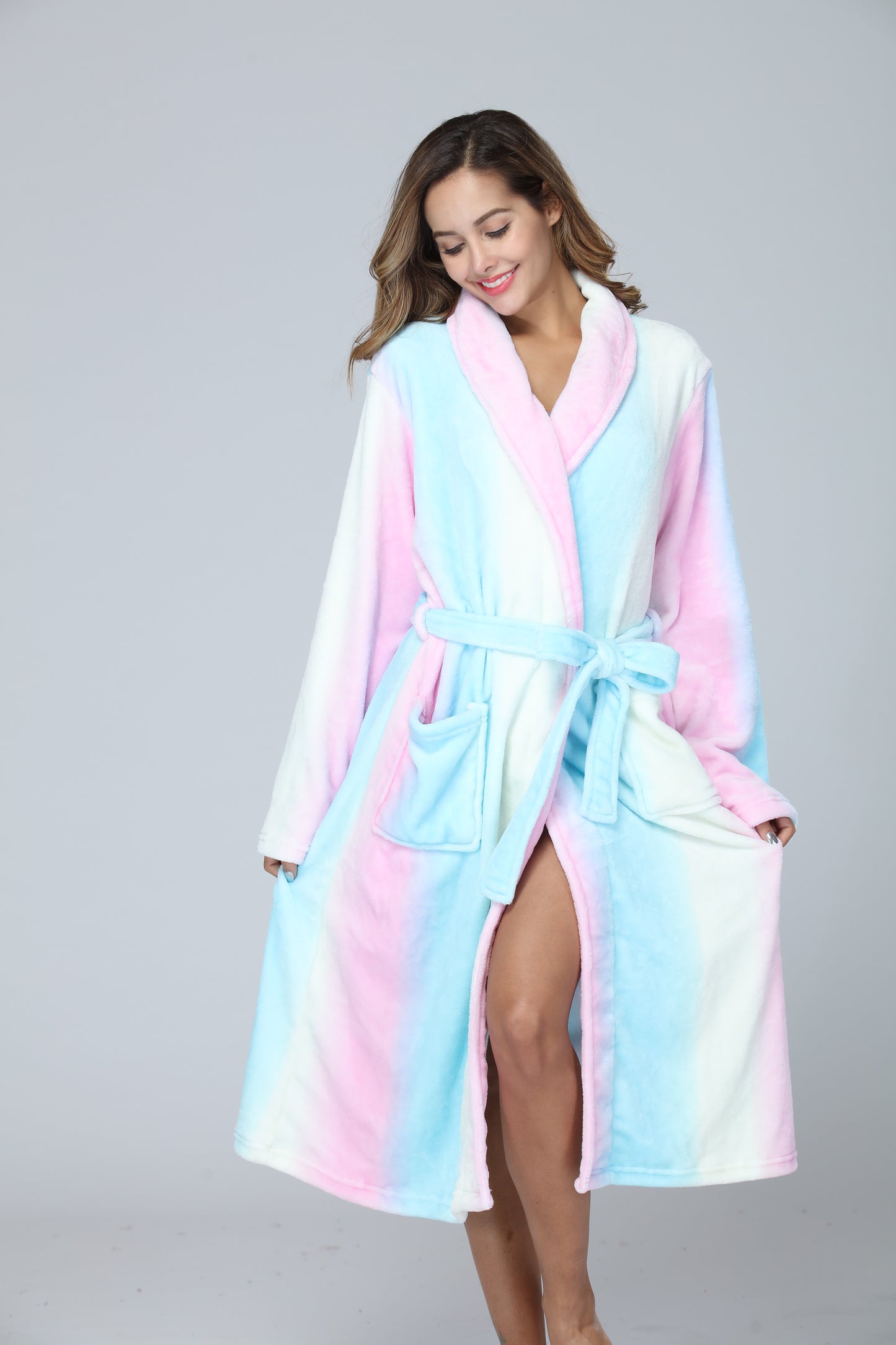 Womens Bathrobe Ladies Fleece Plush Warm Long Robes Fleece Nightgown Sleepwear