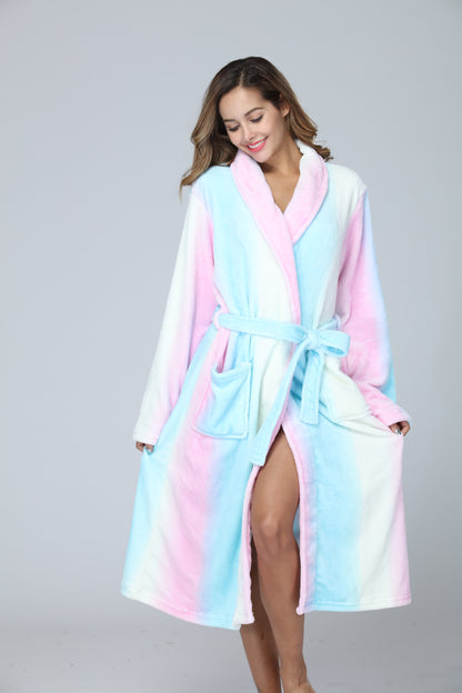 Womens Bathrobe Ladies Fleece Plush Warm Long Robes Fleece Nightgown Sleepwear
