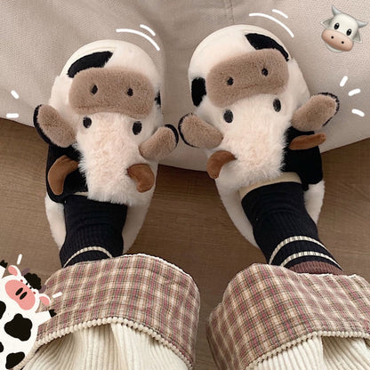 Cow Slippers For Women/ Girls Fashion Kawaii Soft Fluffy Winter Warm Slippers