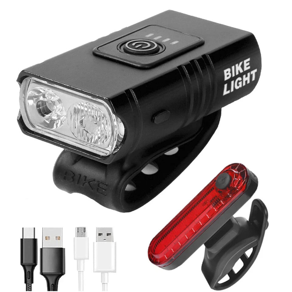 Mountain Bike Lights USB Rechargeable Bicycle T6 LED Torch Front Rear Lamp Set