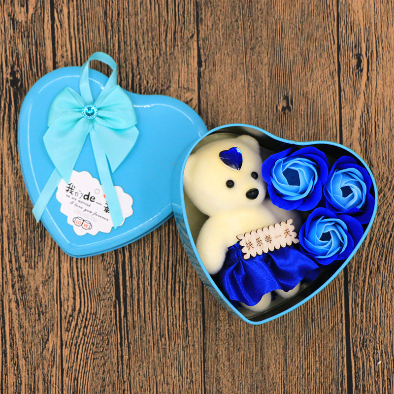 Soap Flower Gift Box Valentine's Day Gift Mother's Day Creative Gifts Bear Flower Rose Heart Shaped Tin Box