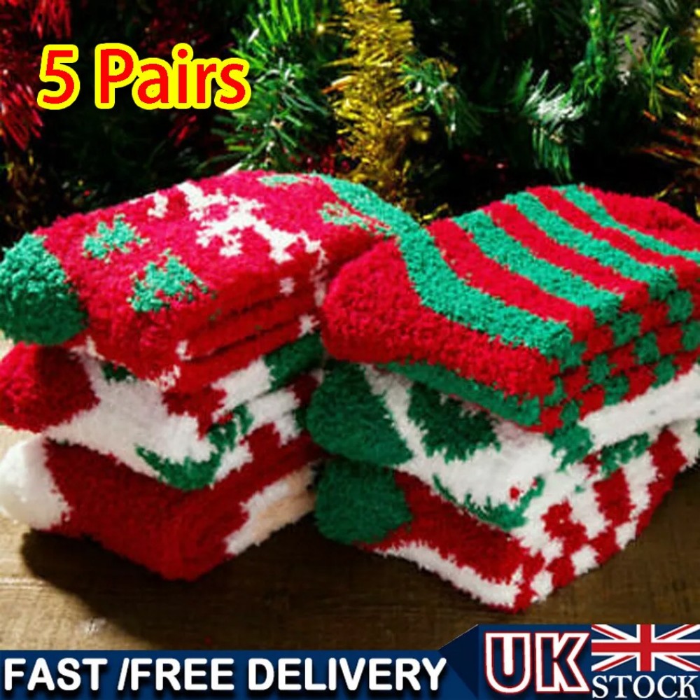5 Pairs Christmas Soft Ladies Fluffy Lounge Cosy Bed Socks