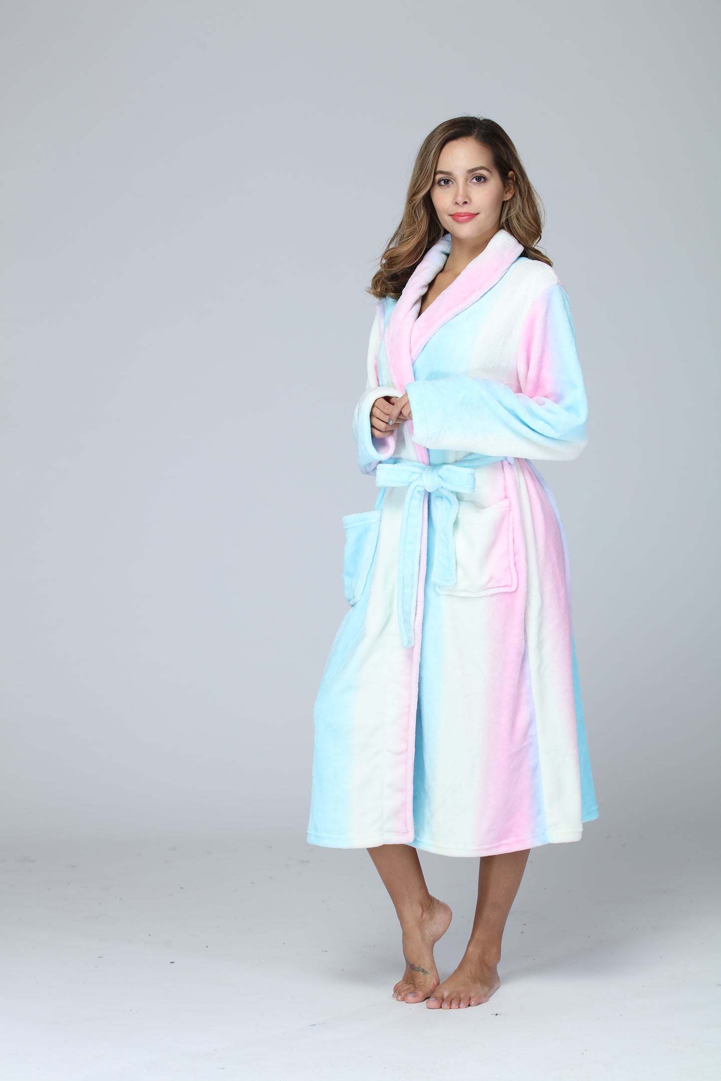 Womens Bathrobe Ladies Fleece Plush Warm Long Robes Fleece Nightgown Sleepwear