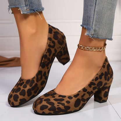 Autumn New Shallow Round Toe Thick Heel Slip-on Elegant High Heels
