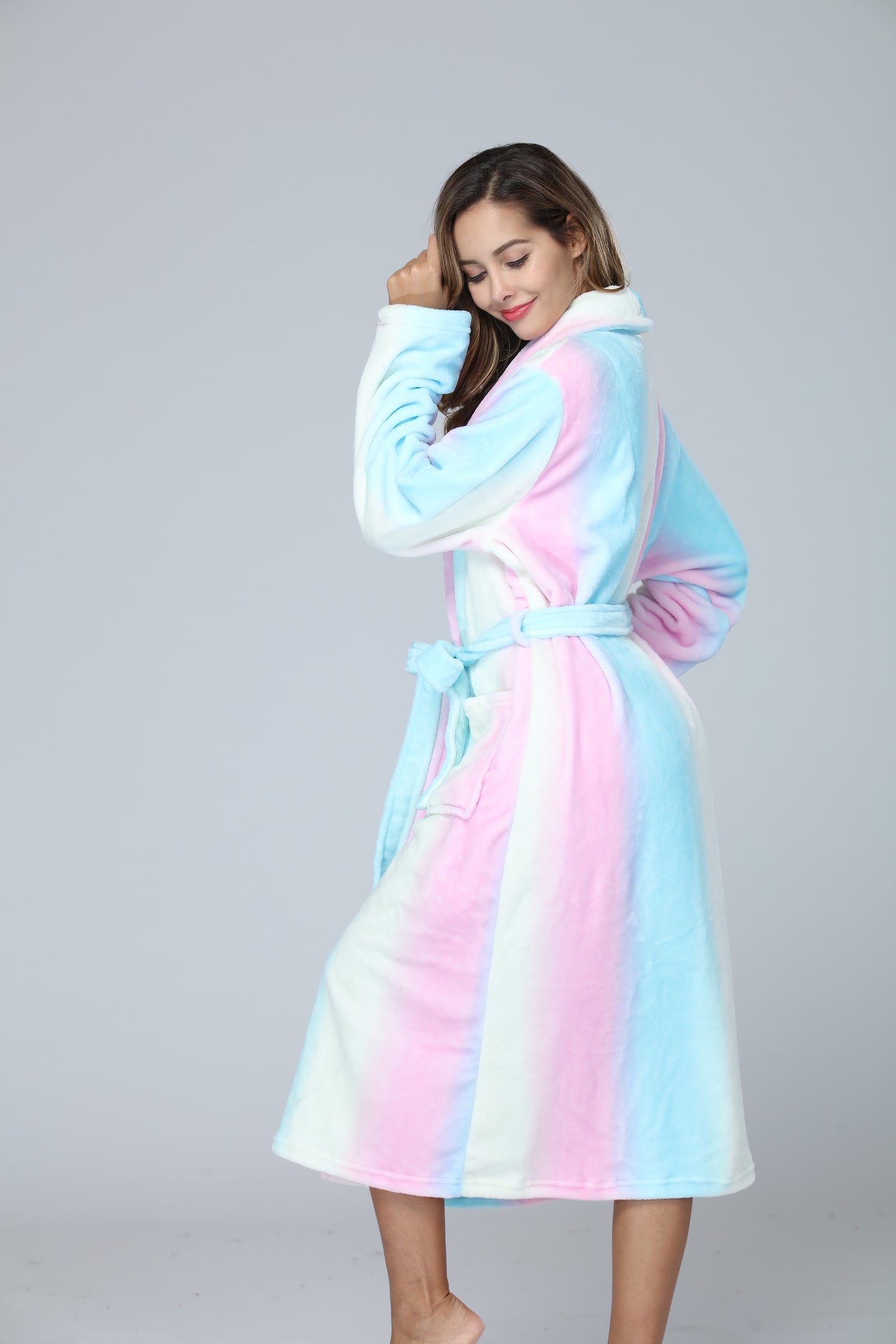 Womens Bathrobe Ladies Fleece Plush Warm Long Robes Fleece Nightgown Sleepwear