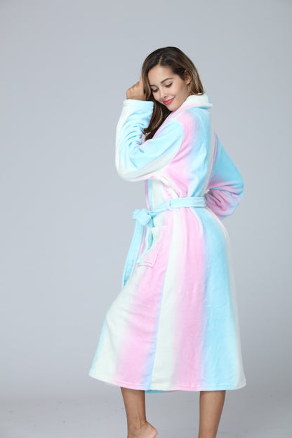 Womens Bathrobe Ladies Fleece Plush Warm Long Robes Fleece Nightgown Sleepwear