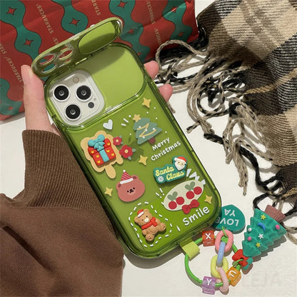 Cute Elk Hat Pendant Flip Christmas Phone Case For I Phone 15 14 13 12 11 Pro Max Pro Silicone Protection Cover