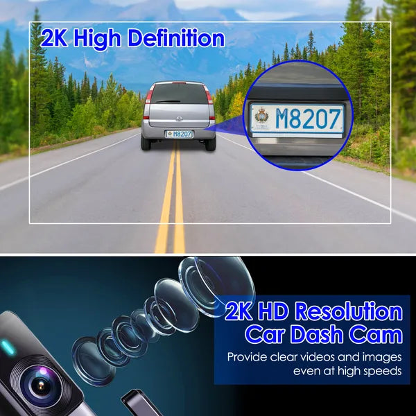 2K HD Front Dash Cam For Car With IPS Screen Night Vision Loop Recording Included 32G Storage Card 140° Wide Angle WiFi App Control Front Dashcam